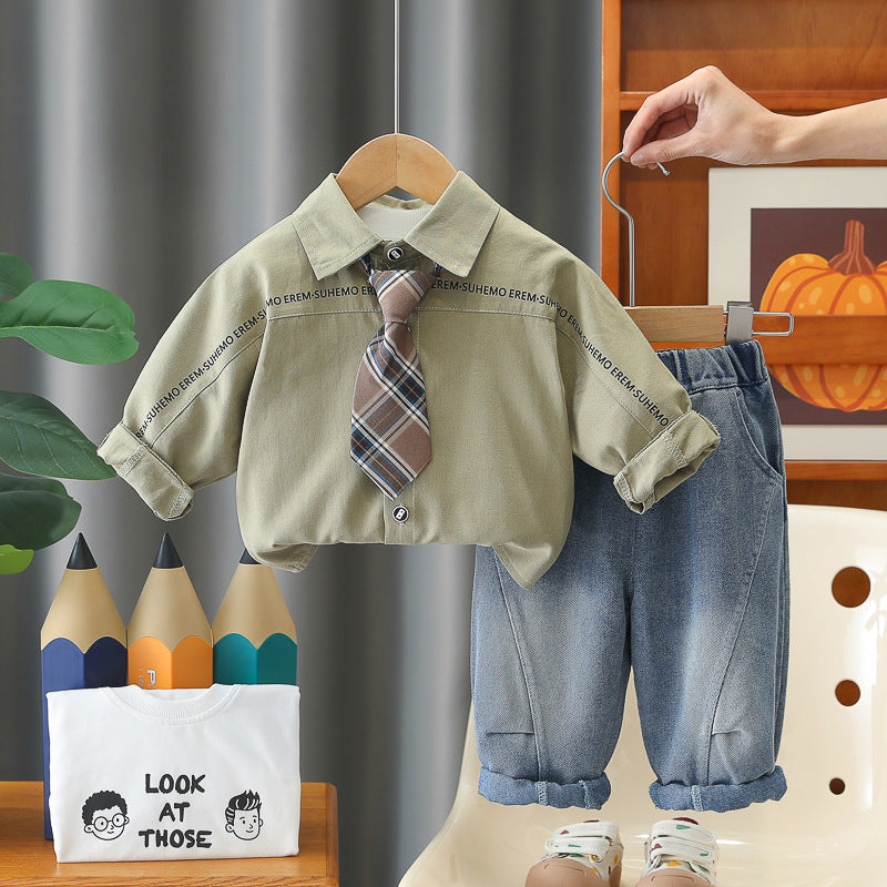 Children's Boys Spring Tie Shirt Long Sleeve Children's Suit