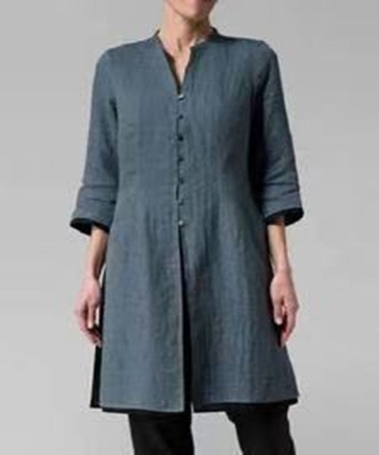 Women's Large Mid-length Loose Retro Cropped Sleeves Blouse