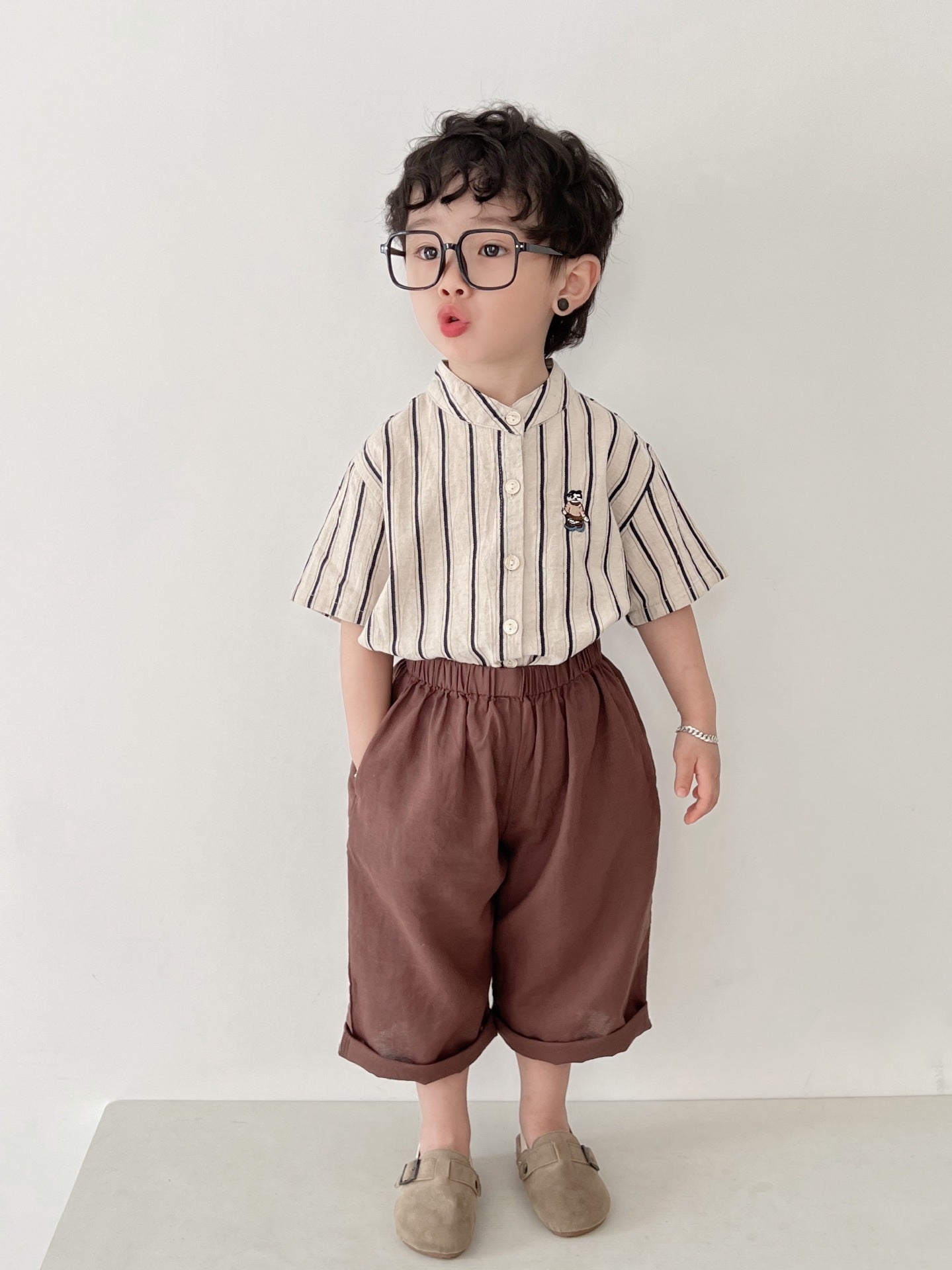 Children's Spring Cotton Linen Trousers Korean Style Retro Solid Color Straight Children's Pants