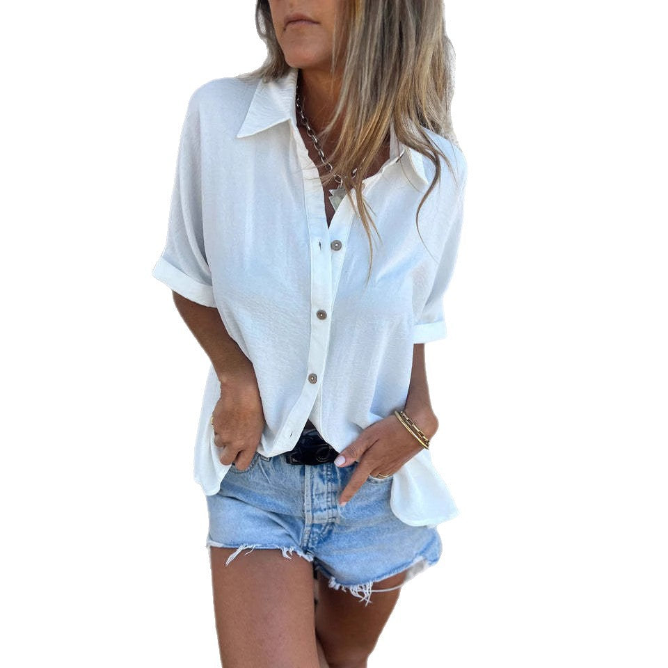 Women's Turn-down Collar Casual Ladies Button Shirt Blouse