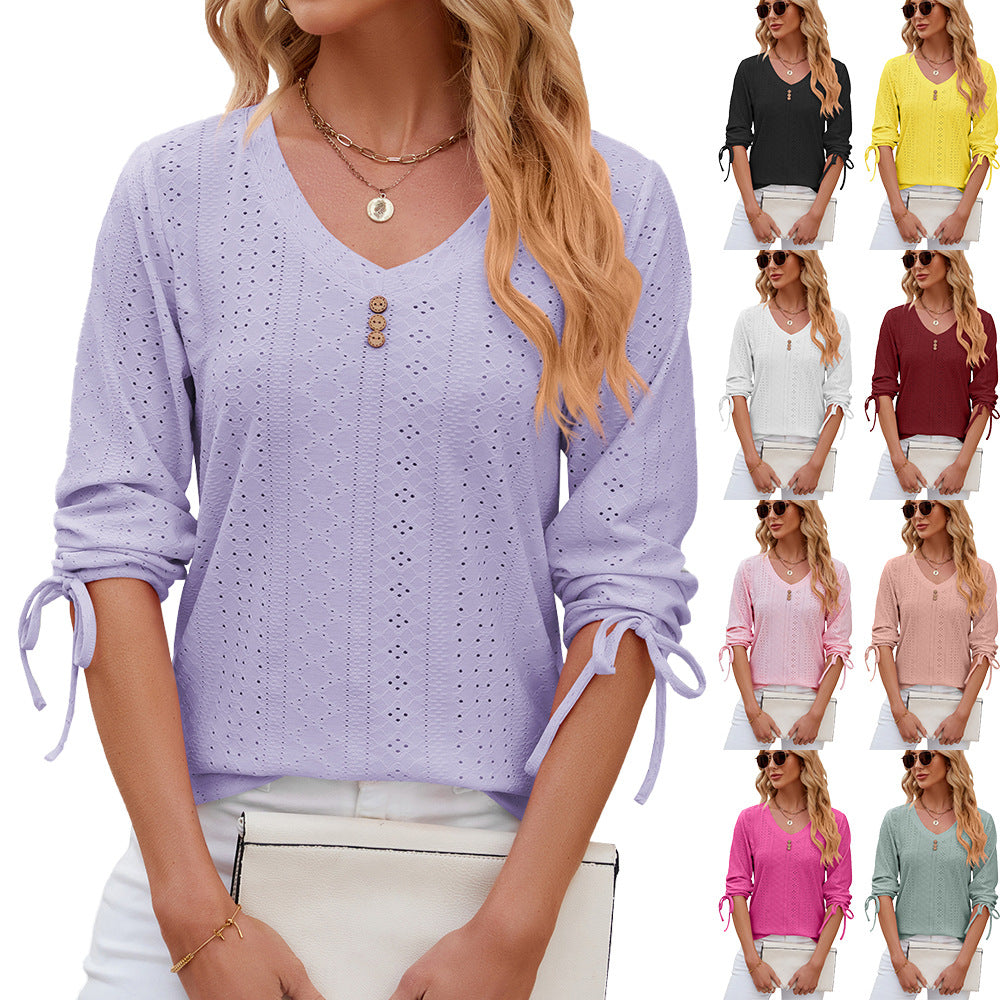 Women's Button Solid Color Half Sleeves Loose-fitting Women's T-shirt