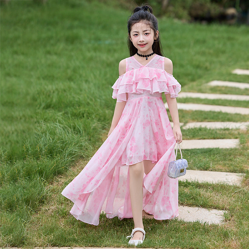 Summer Floral Western Style Fashion Beach Skirt Trailing Children's Dress