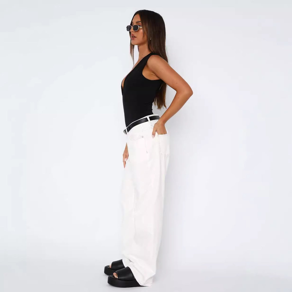 Hot Simple Straight Loose Denim Trousers Women's Jeans