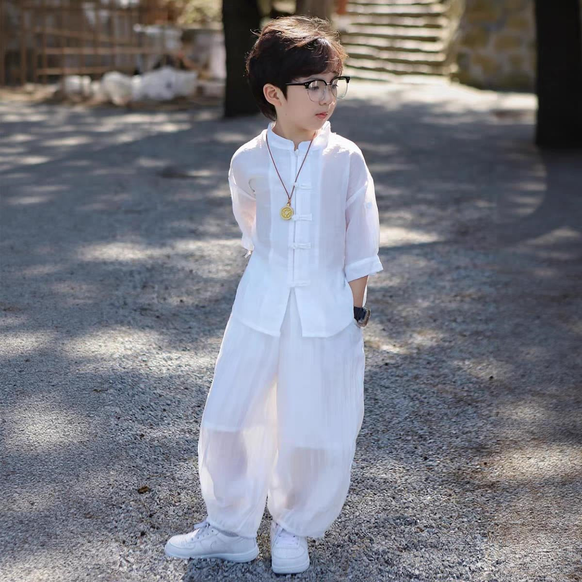 Children's Boy's Chinese Tang Summer Clothes Wear Style Han Costume Thin Children's Suit