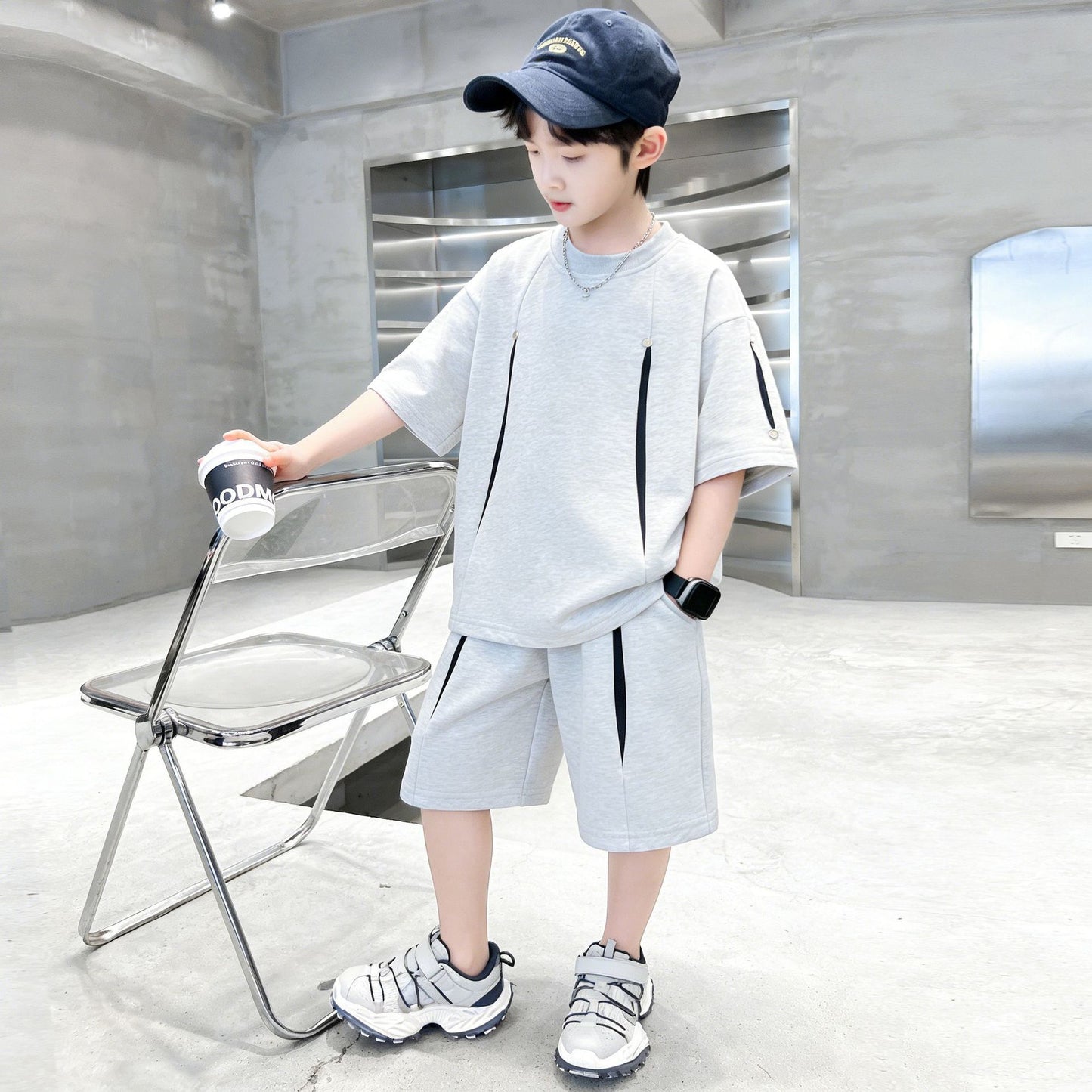 Casual Short-sleeved Medium Big Sports Summer Breathable Cool Feeling Children's Suit