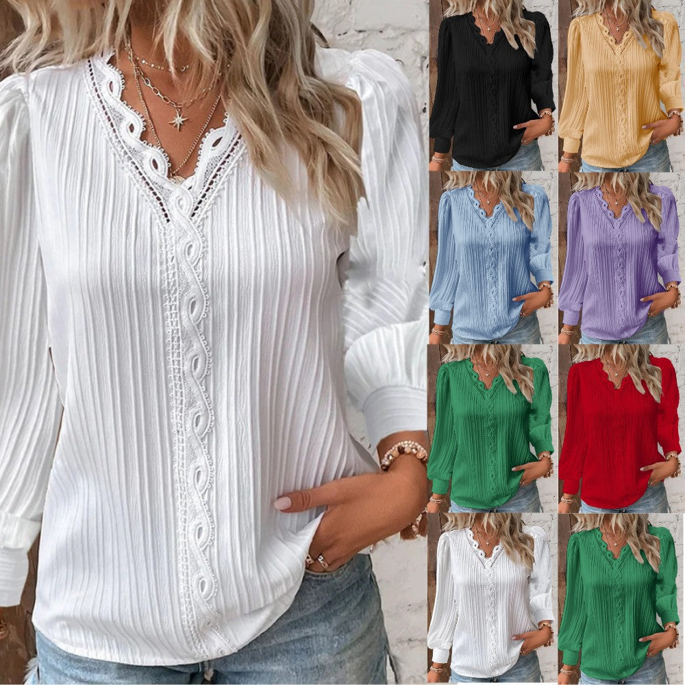Women's Autumn Long Sleeve Lace Patchwork Shirt Clothing
