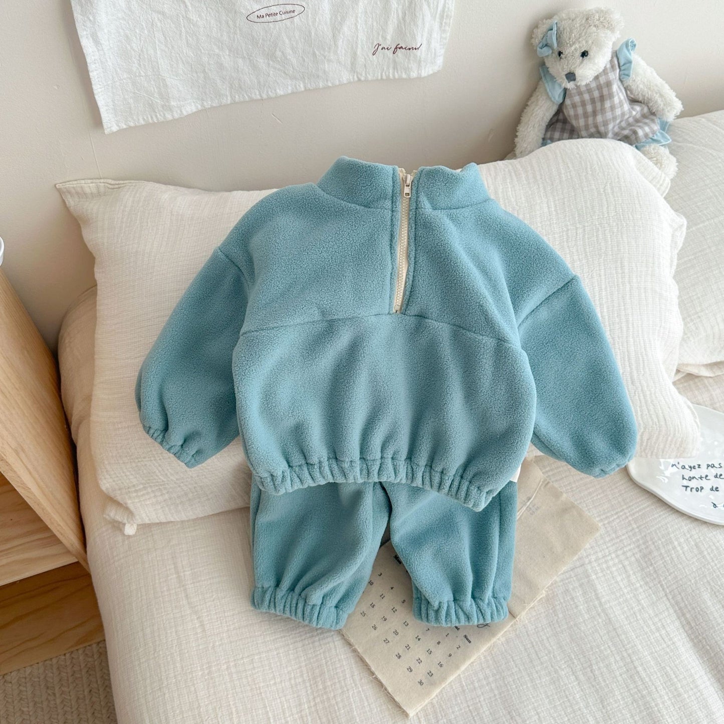 Korean Double-sided Fleece Sports Fleece-lined Twinset Children's Suit