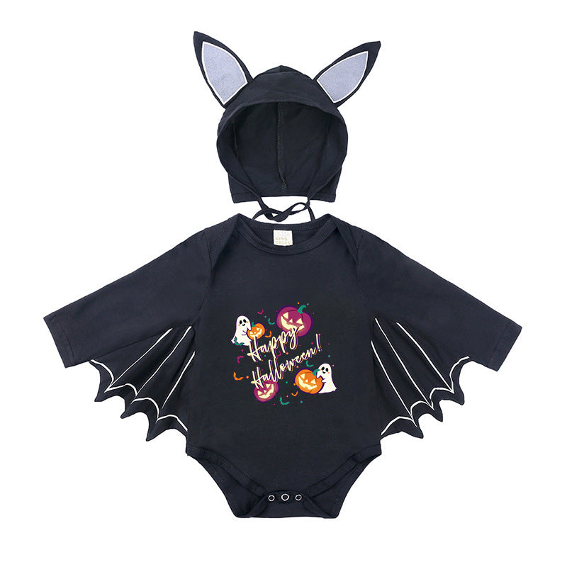 Children's Halloween Clothing Boys Long Sleeve Bat Shape Triangle Rompers Born Jumpsuit, Climbing Suit
