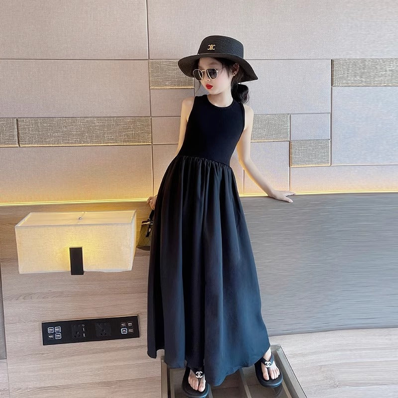 Children's Black Medium Large Casual Princess Mid-length Children's Dress