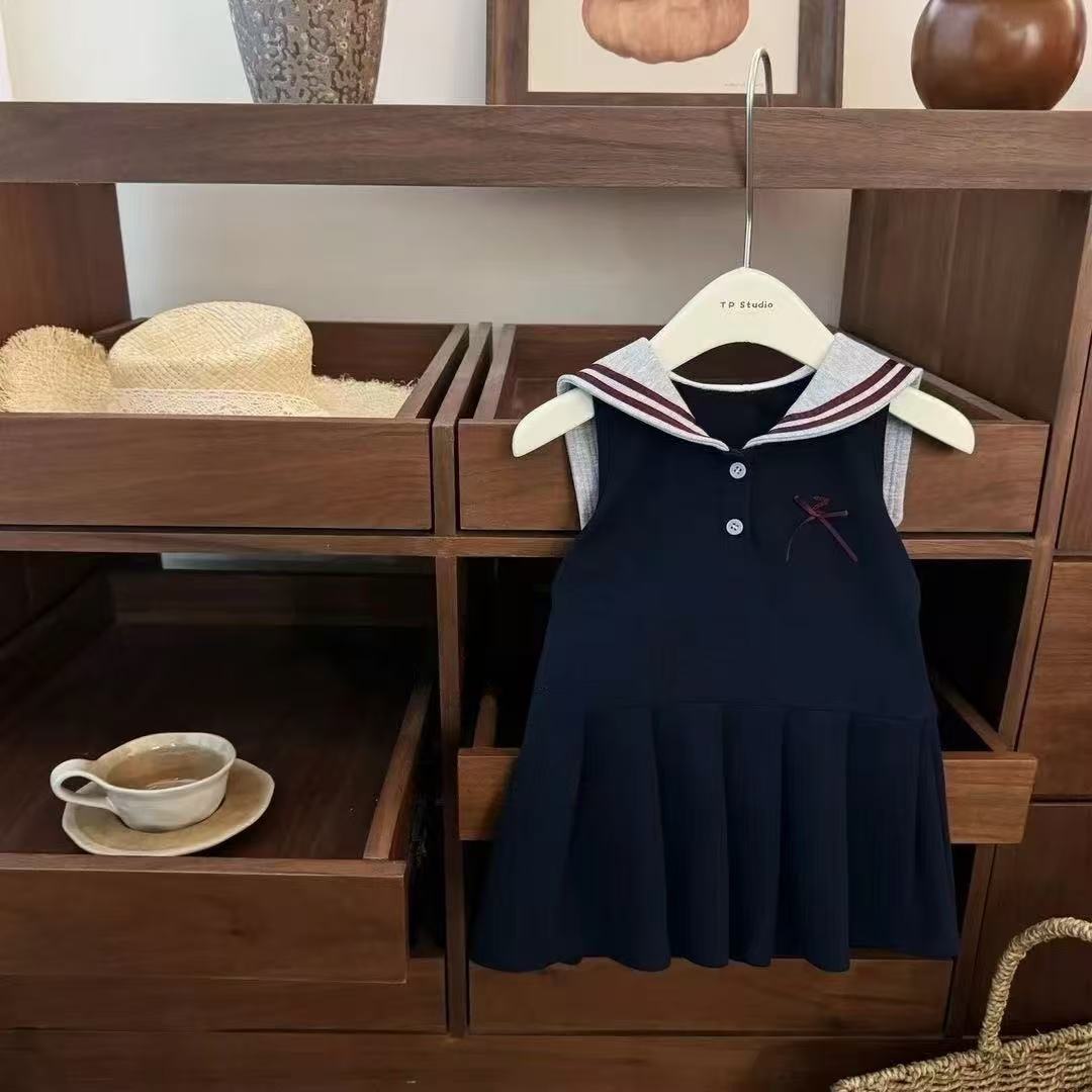 Children's Korean Style Clothing Preppy Summer Fashionable Blue Vest For Children's Dress
