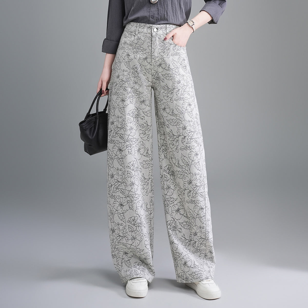 Women's High Waist Loose Slimming Printed Straight Casual Pants