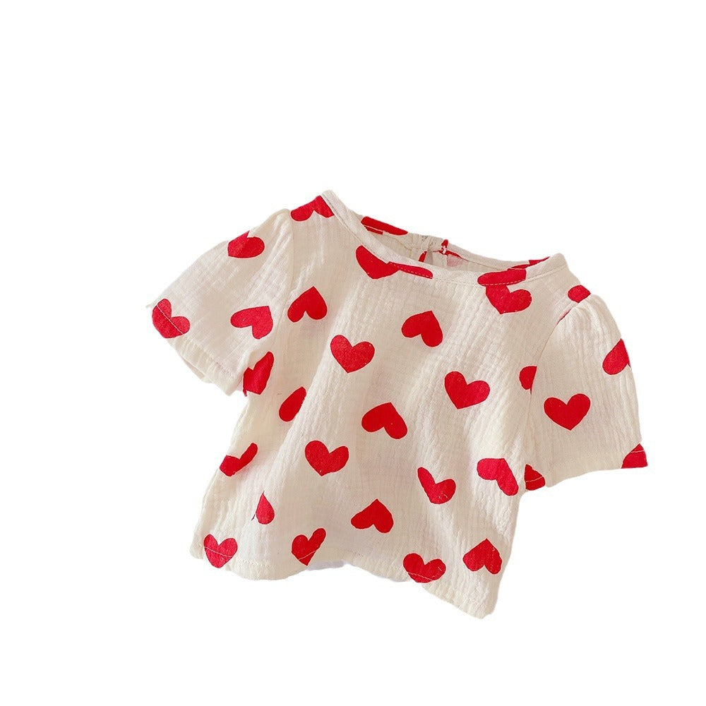 Children's Love Summer Clothing Cotton T-shirt Shorts Two-piece Children's Suit