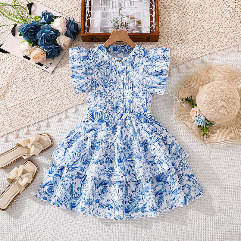 Summer Sweet Floral Ruffle Sleeve Chest Children's Suit