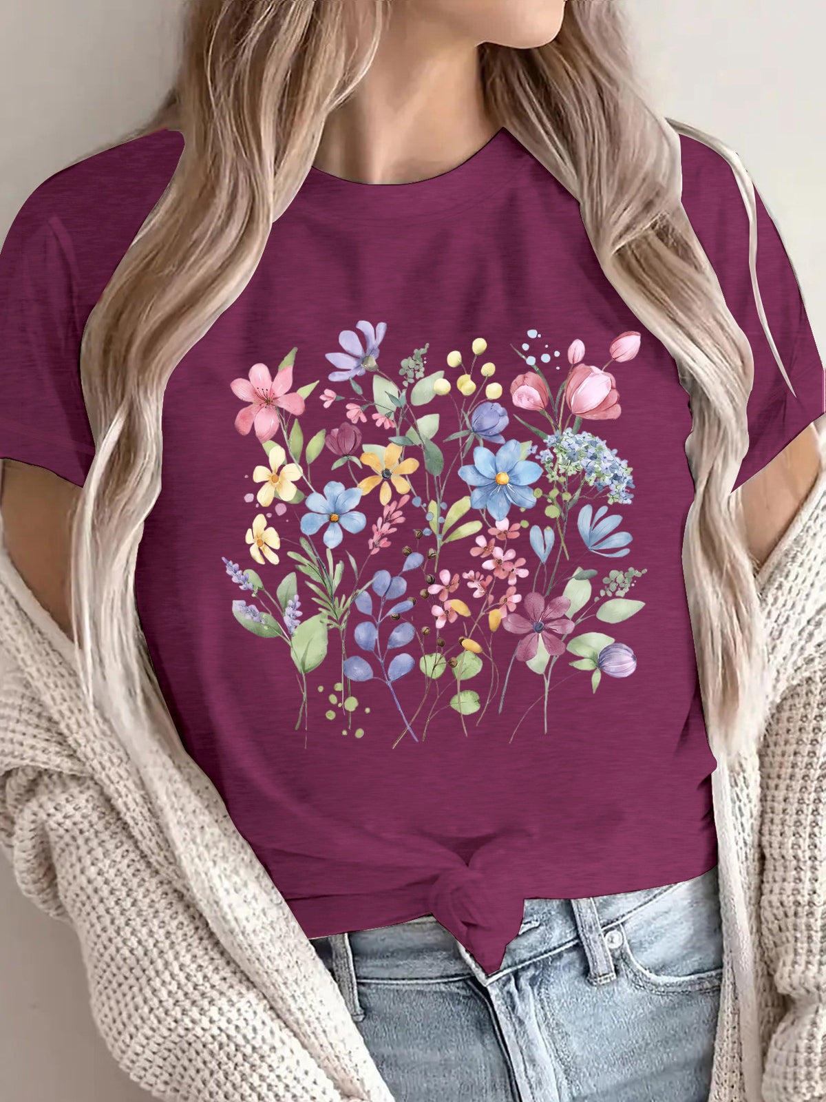 Women's Short-sleeved Floral Printed Summer Cotton Women's T-shirt