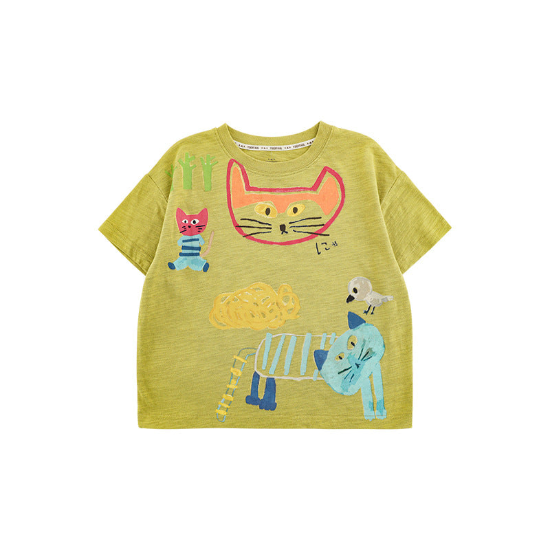 Wu Cartoon Digital Printed Summer Cute Refreshing Loose Casual Short Children's T-shirt