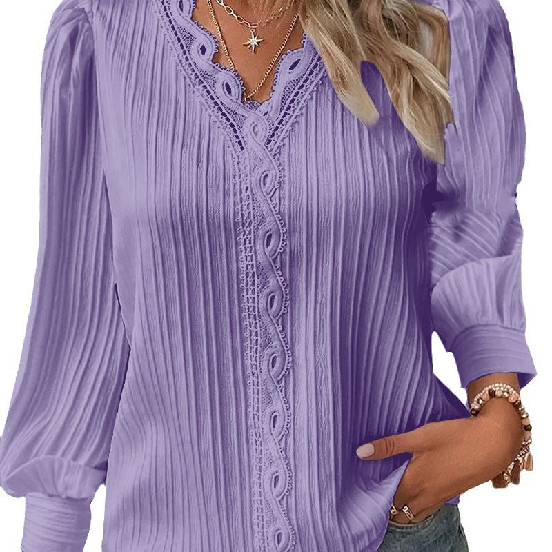 Women's Autumn Long Sleeve Lace Patchwork Shirt Clothing