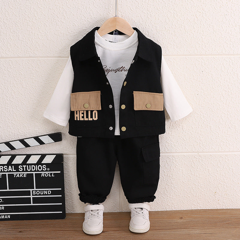 Children's Boy's Waistcoat Three-dimensional Overalls Letter Printing Spring Clothing Casual Handsome Children's Suit