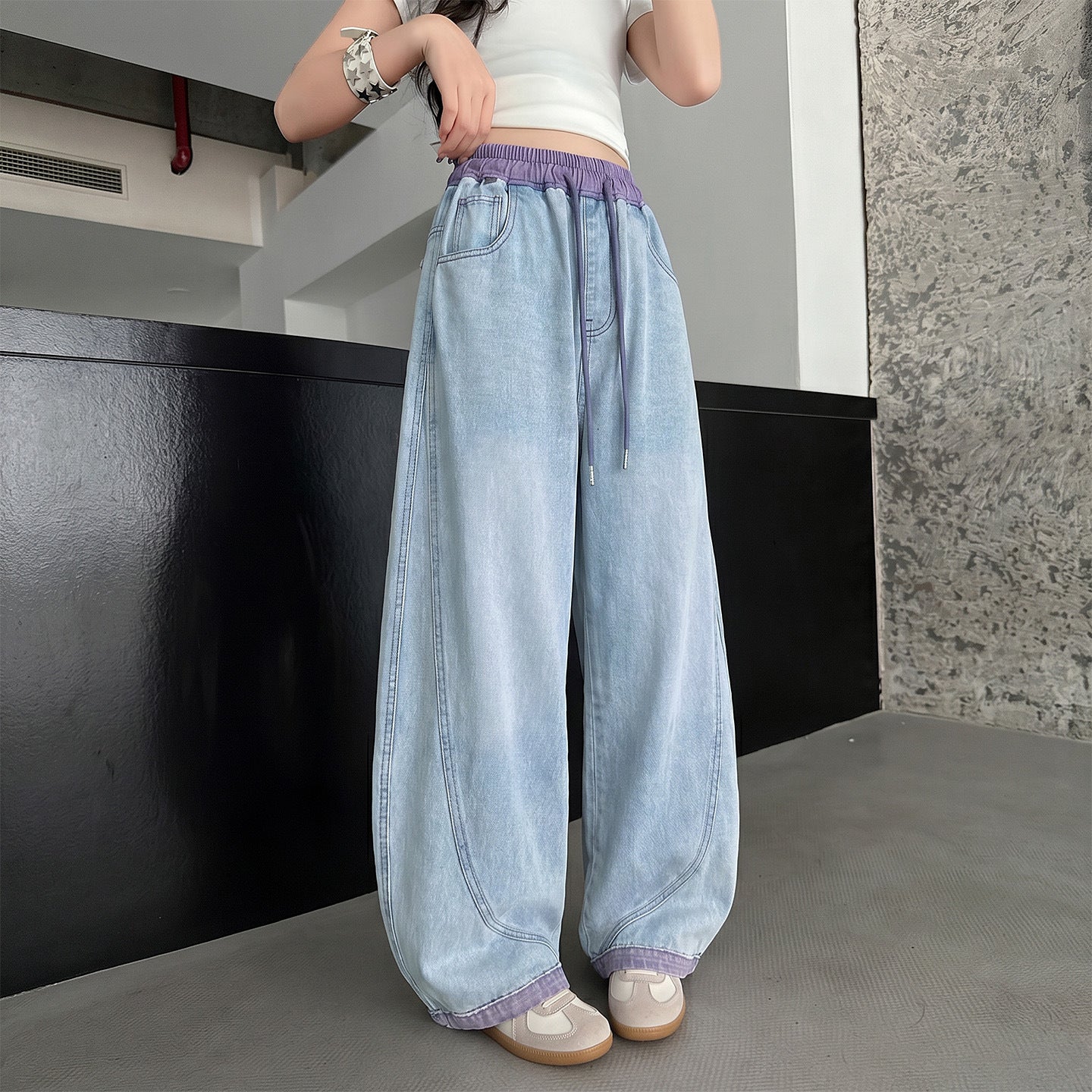 Children's Summer Thin Jeans Middle Big Waist Contrast Color Matchet Children's Pants