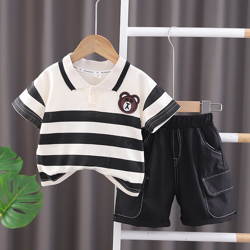Children's Lapel Striped Shirt Short-sleeved Summer Handsome Thin Children's Suit
