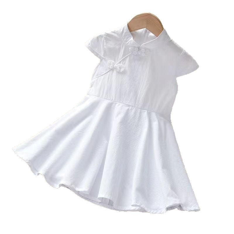Children's Ethnic Style White Body Strap Braces Skirt Children's Dress