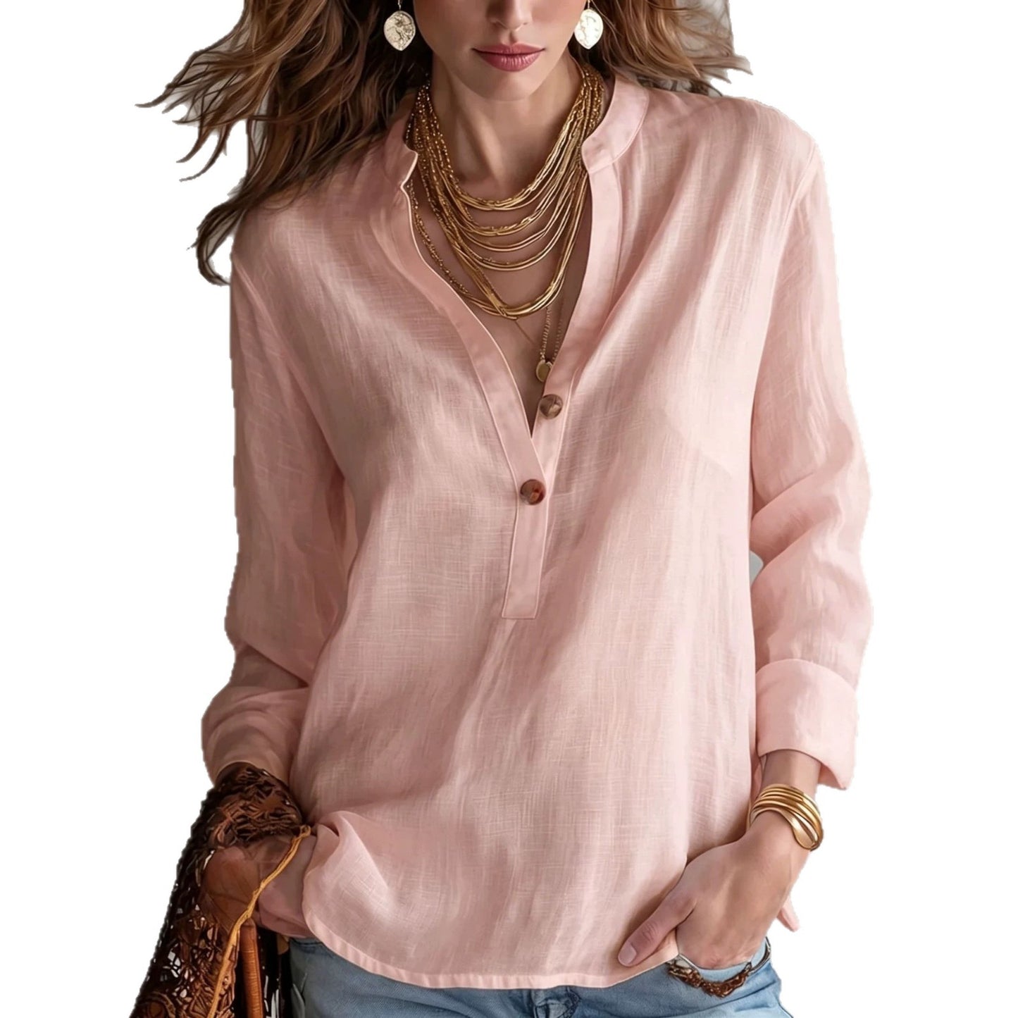 Women's Summer Solid Color Comfortable Fashion Button Women's T-shirt