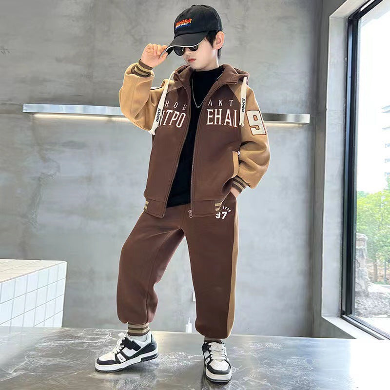 Clothing Medium Large Winter Fleece-lined Thickened Cool Handsome Children's Suit