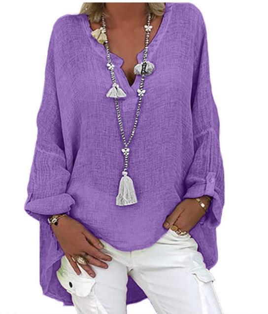 Classy Solid Color Bamboo Linen Shirt Blouse
