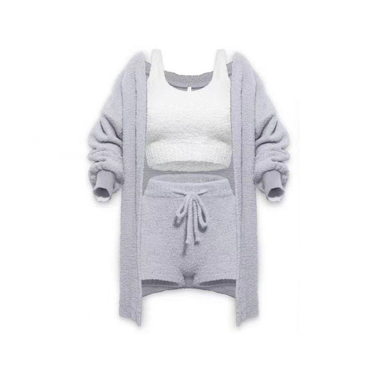 Knitted Plush Long Sleeve Set Three-piece Fashion Casual Suit