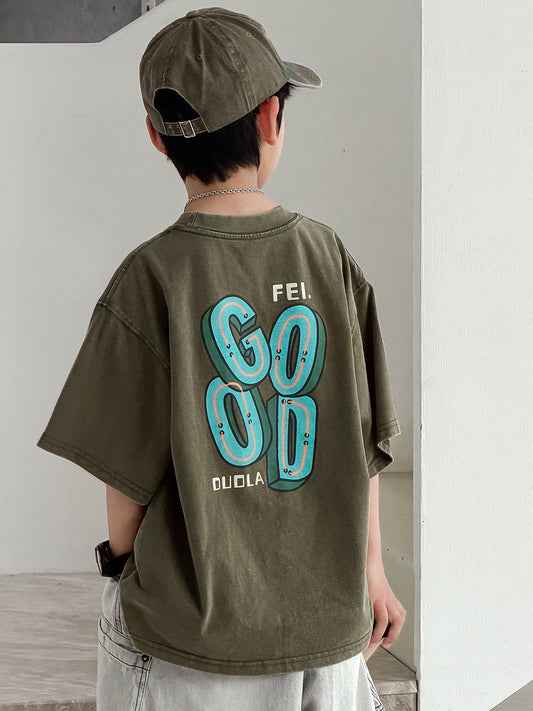 Children's Summer Clothes Loose Top Boys Medium Big Fashion Children's T-shirt