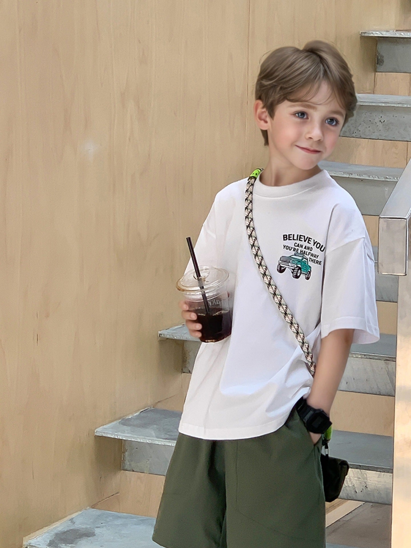 Children's Clothing Half Sleeve Lapel Top Medium Big Children's T-shirt