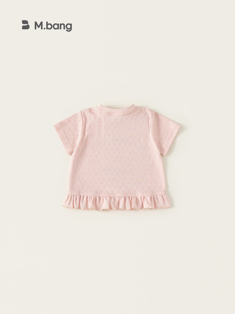 Children's Summer Stitching Lace Little Pink Sweet Short Sleeve Children's T-shirt