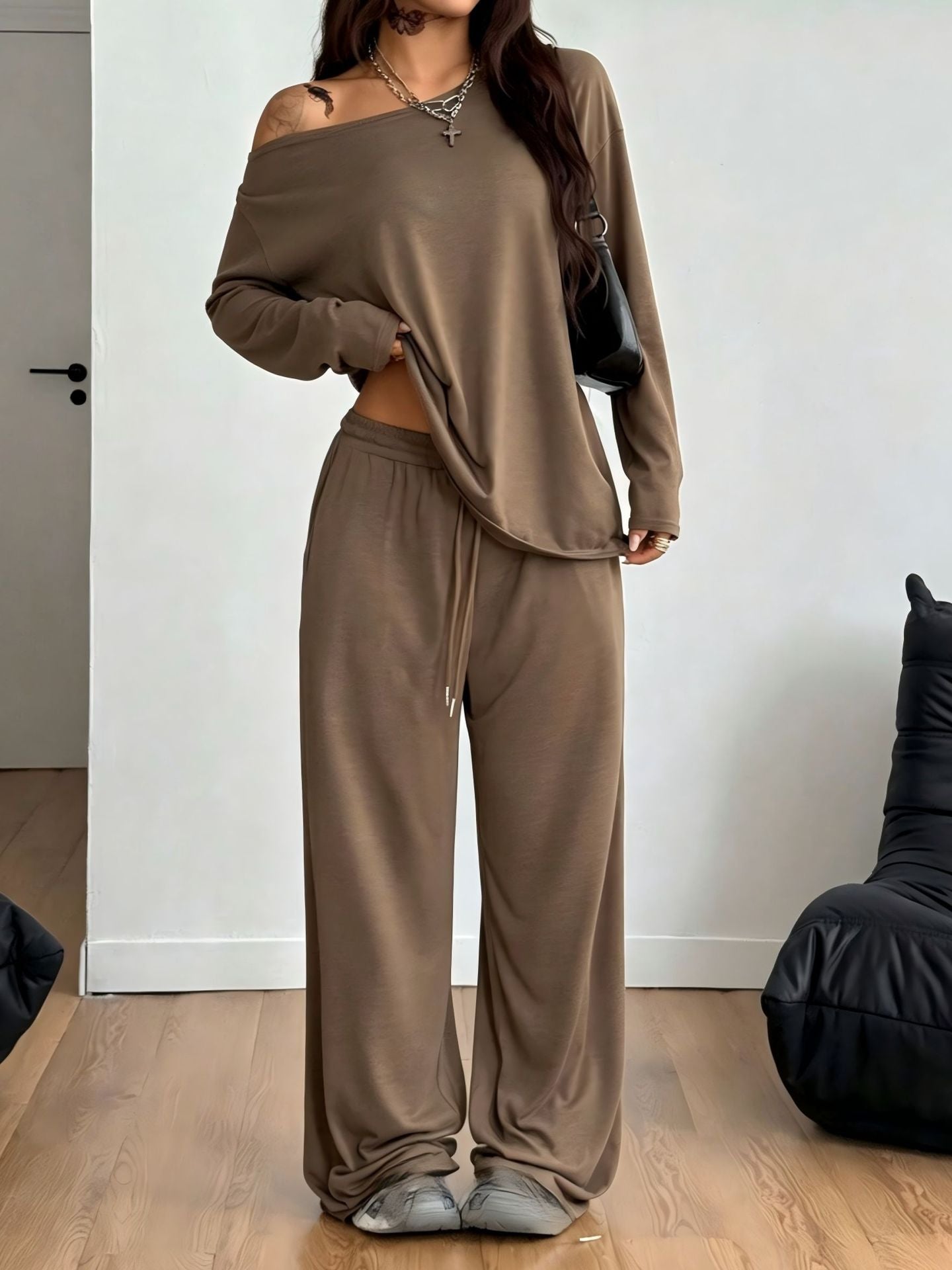 Loose Long Sleeve High Waist Hot Fashion Casual Suit