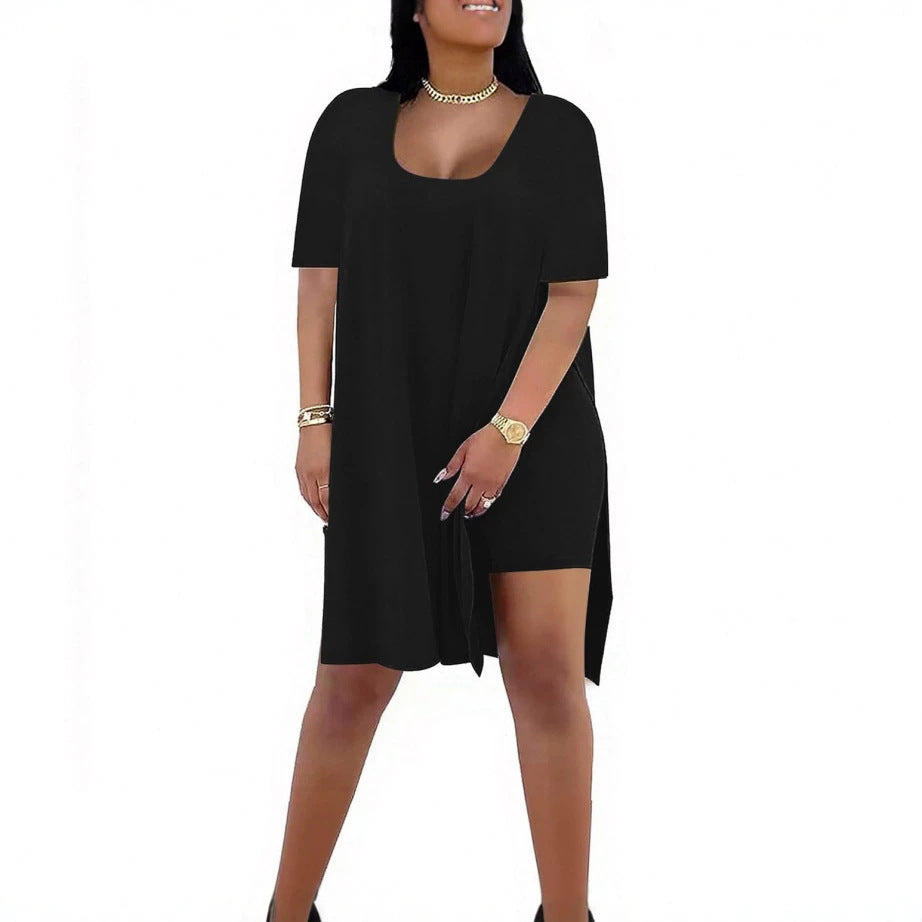 Women's Solid Color Square Collar Sleeve Two-piece Fashion Casual Suit