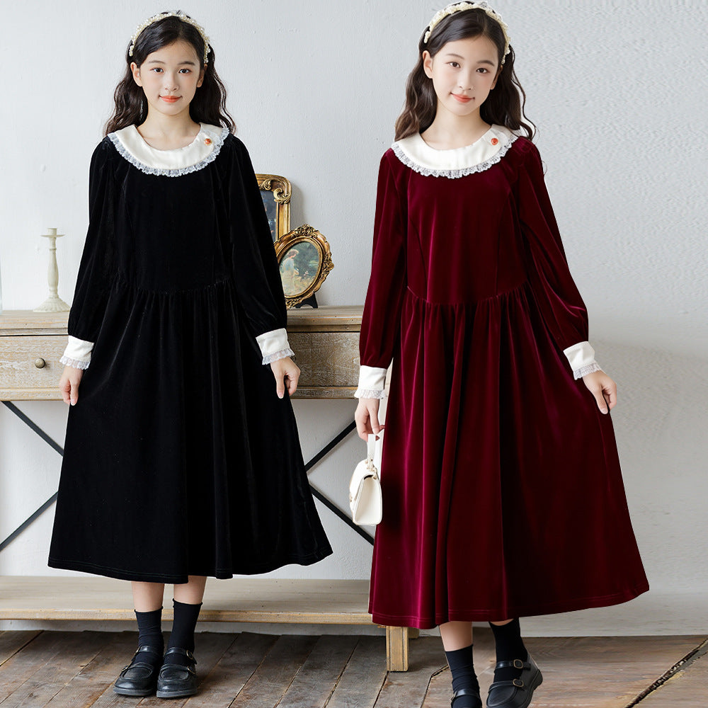 Lace Collar Veet Over Skirt Loose Casual Children's Dress