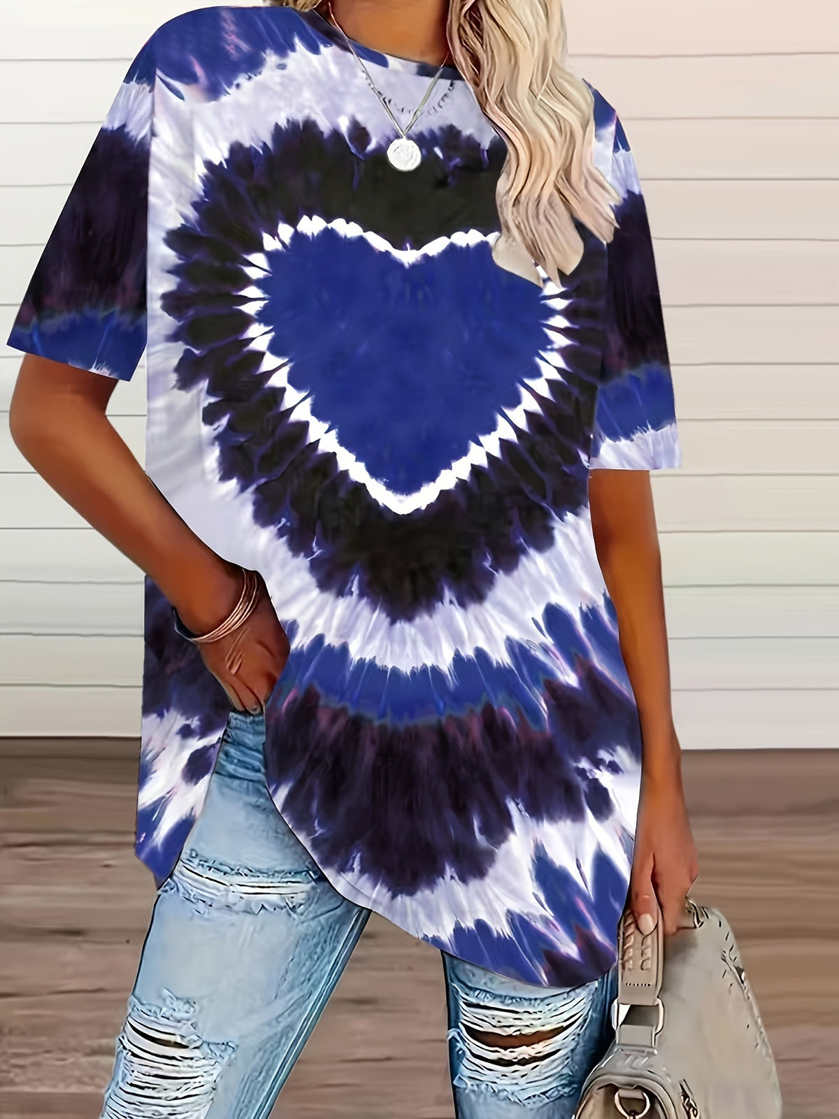 Classic Women's Heart Printing Casual Short-sleeved Large Size T-shirt