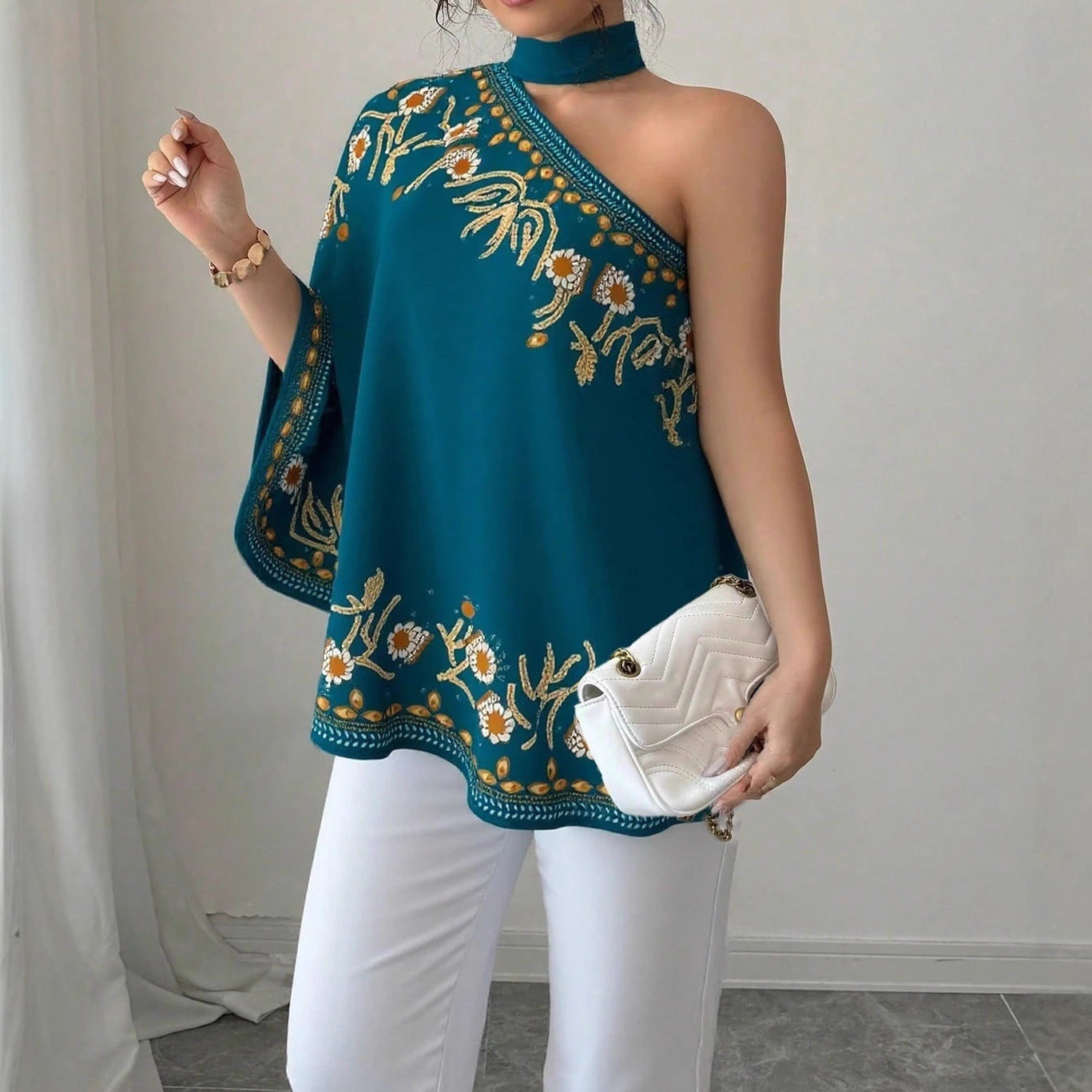 Women's Retro Style Shoulder Halter Tie Bow Fashion Loose Women's T-shirt