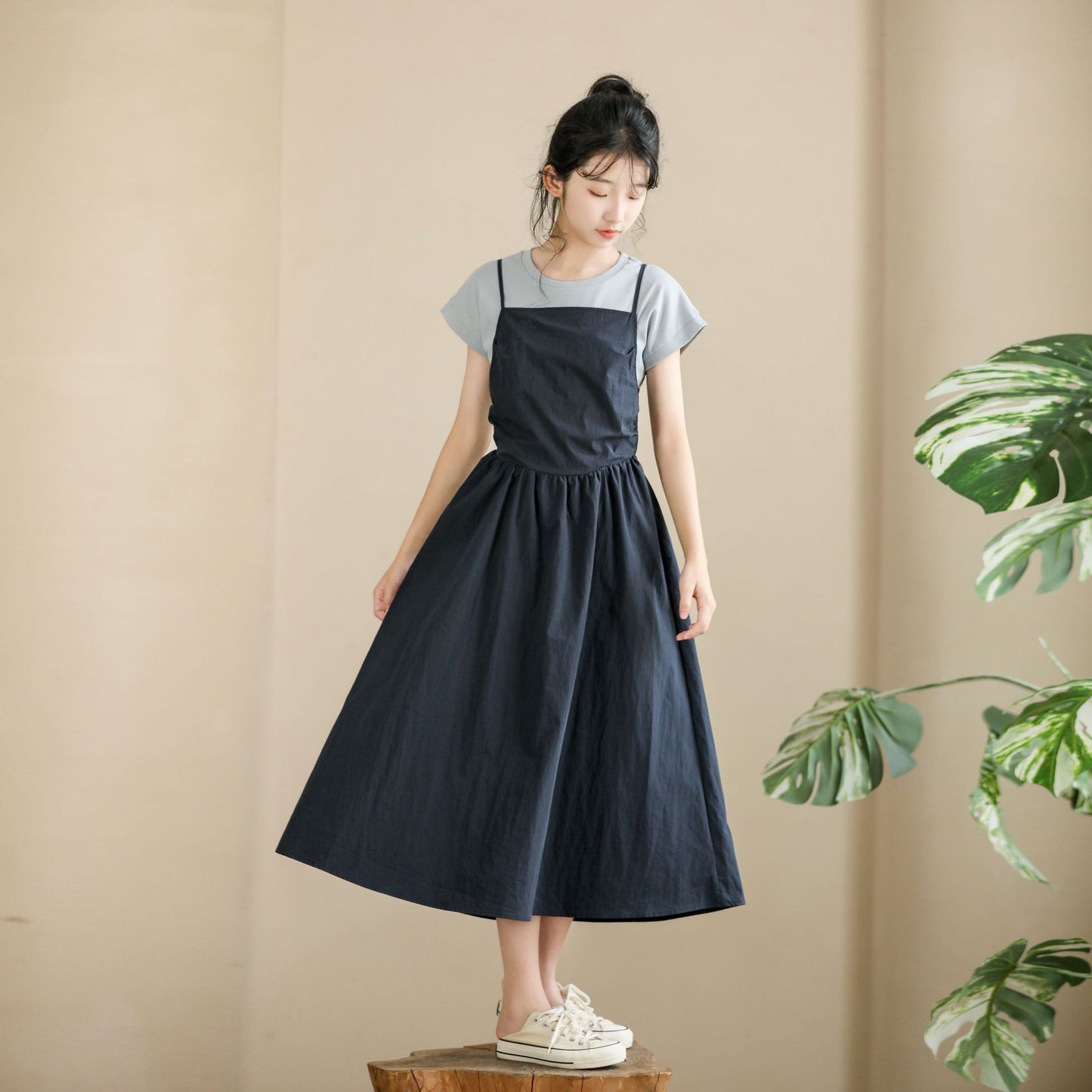 Sleeveless Small Flab Hiding Vintage Camisole Leisure Artistic Children's Dress