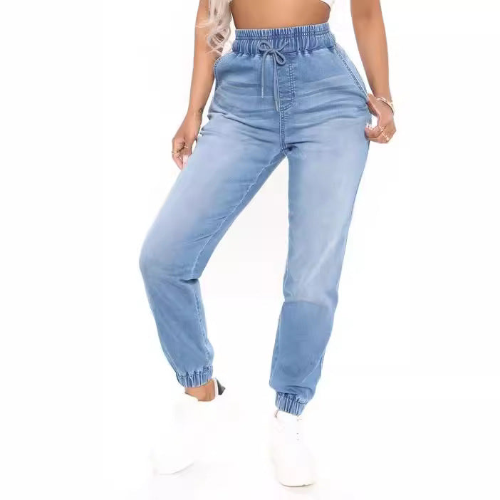 Women's Street Hipster Washed Harem Cropped Light Color High Jeans