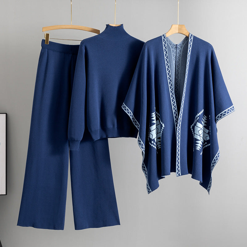 Women's Loose Temperament Comfortable Shawl Cape Wide Leg Pants
