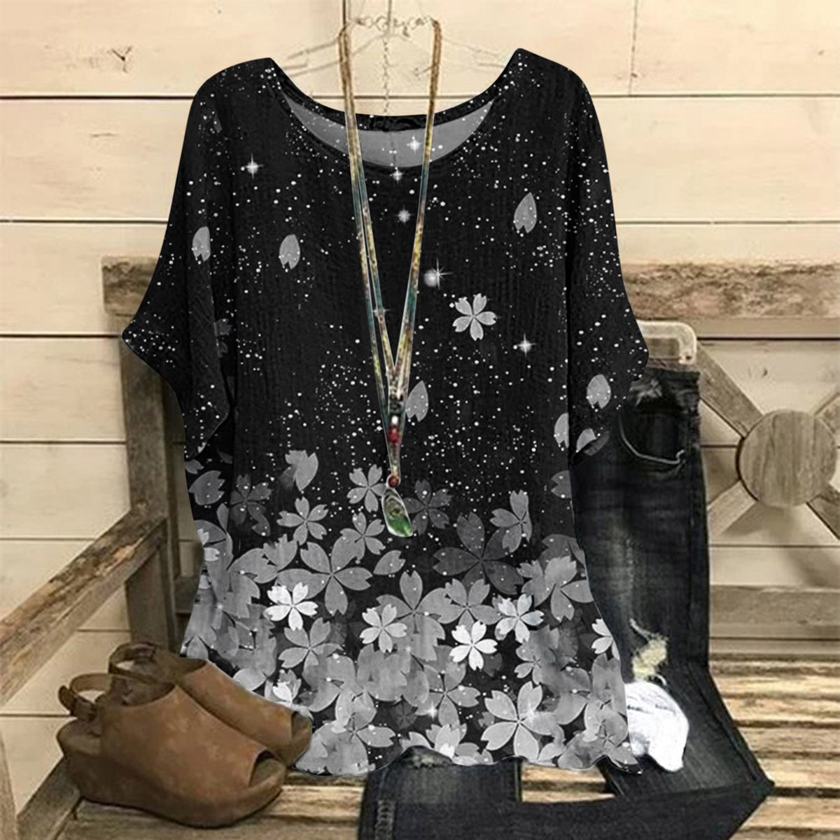 Women's Summer Loose Print Crew Neck Casual Women's T-shirt