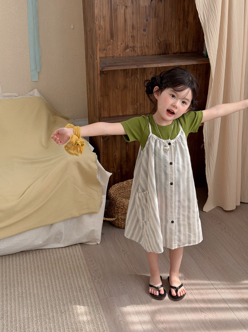 Children's Maida Korean Style Summer Striped Suspender Skirt Simple Children's Dress