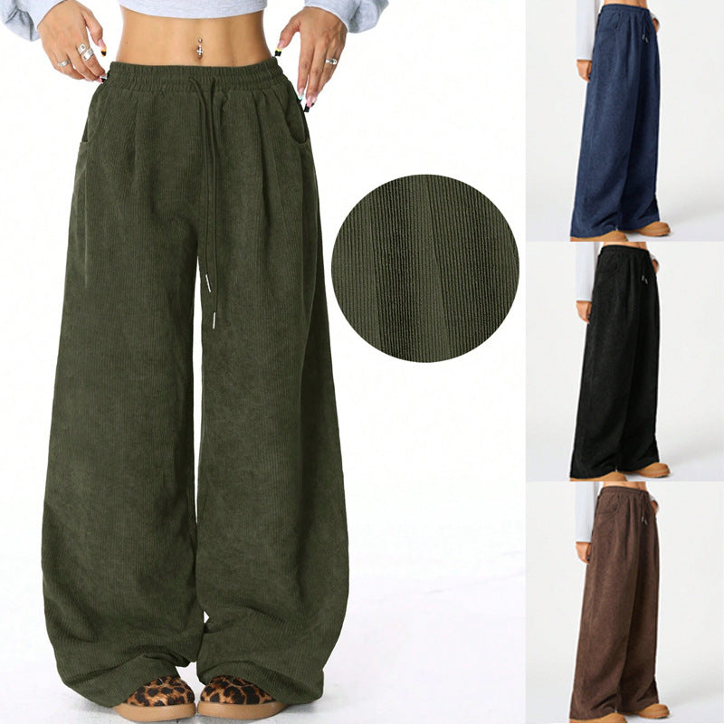 Waist Versatile Draping Effect Drawstring Wide Pants