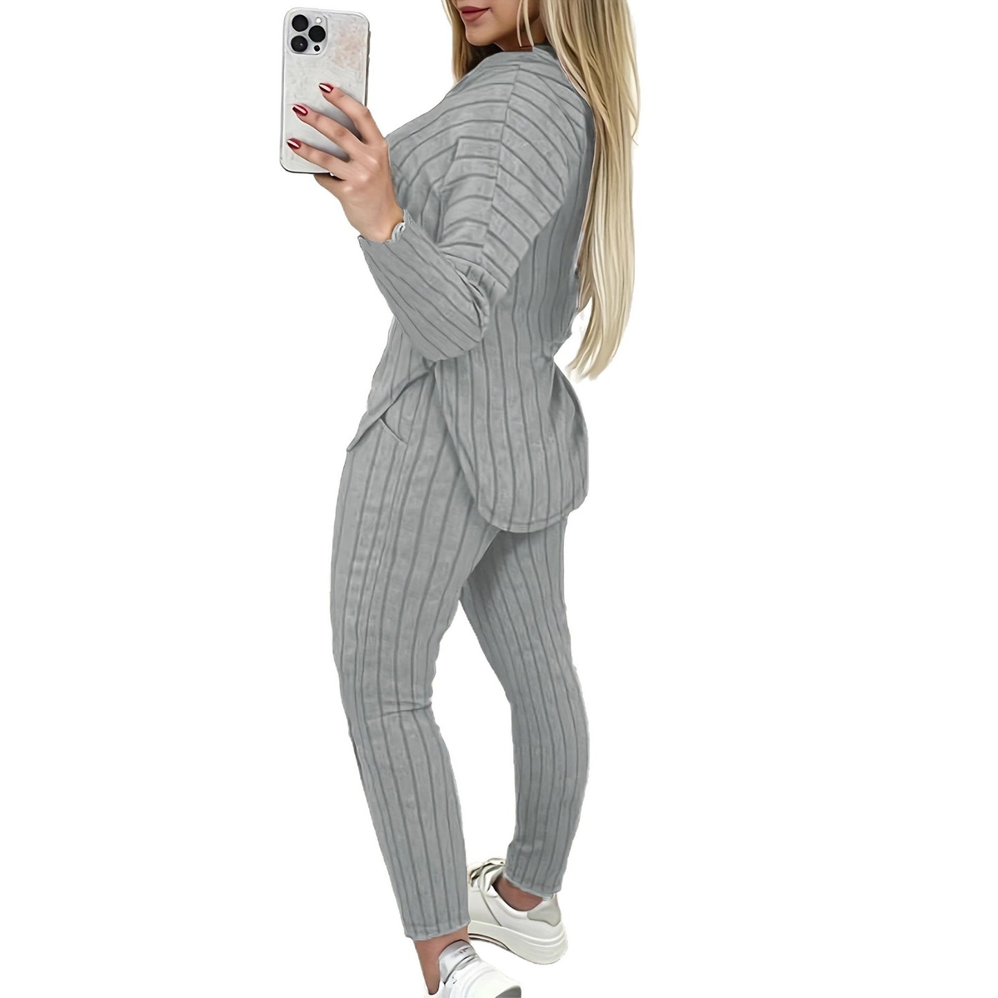 Women's Wear Long Sleeve Comfortable Sunken Stripe Hooded Fashion Casual Suit