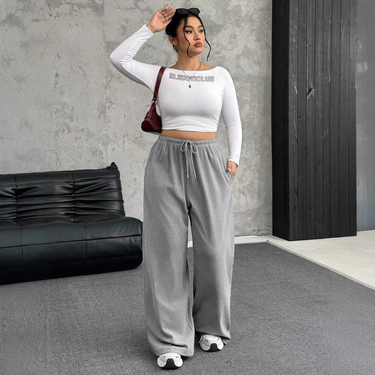 Women's Autumn Drawstring Waist Straight Loose Pants
