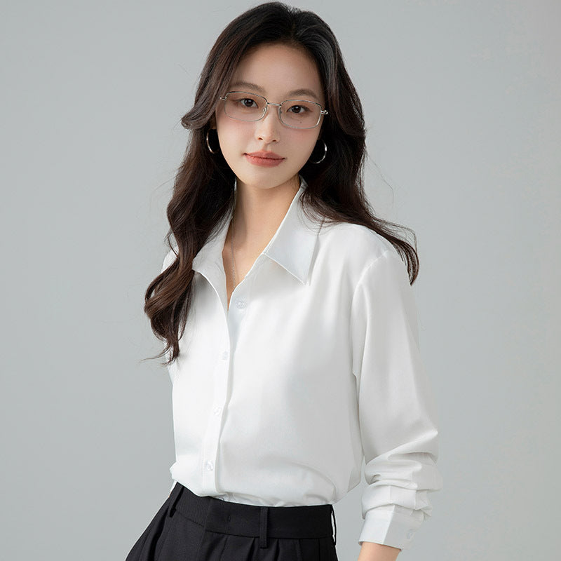Blue Ghost Cotton Long-sleeved French Shirt Tops