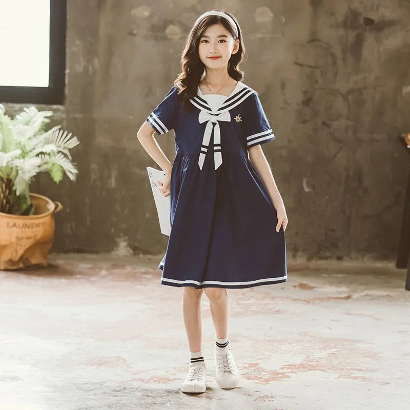 Children's Summer Fashionable Princess College Navy Style Little Children's Dress