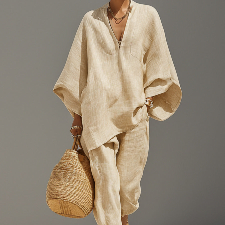 Women's Two-piece Idle Style Design Loose Shirt Suits