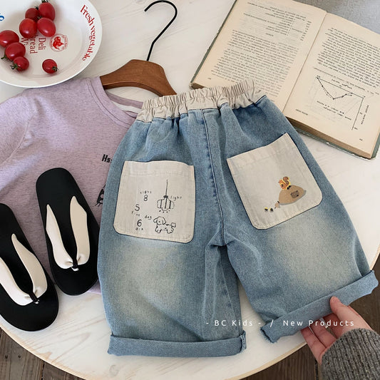 Children's Denim Summer Boys Solid Color Loose Children's Pants