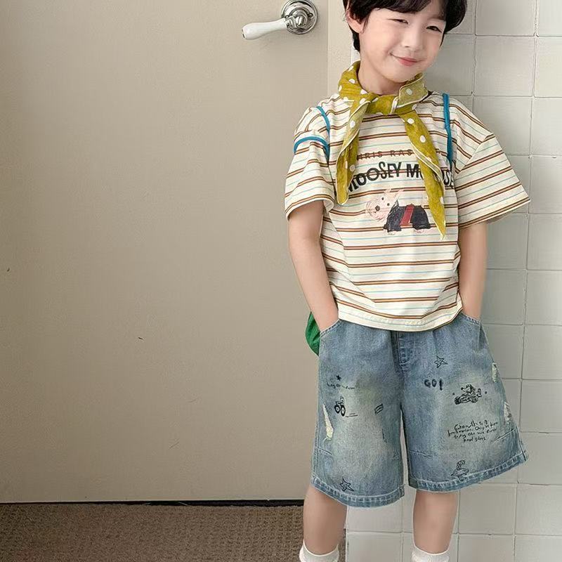 Children's Summer Striped Short-sleeved For Boys Cartoon Top Children's T-shirt