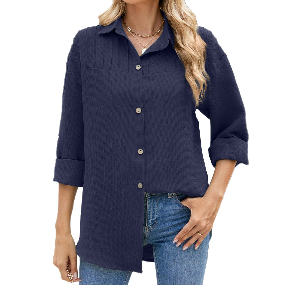 Women's Stripes Lapel Button Long Sleeve Loose-fitting Blouse